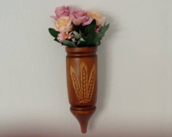 Rustikale Wand Vase für Trockenblumen, Holz Wandblumenvase, antik, Landhaus, Bauernhaus,Ähren Deko, Deko, Wanddeko