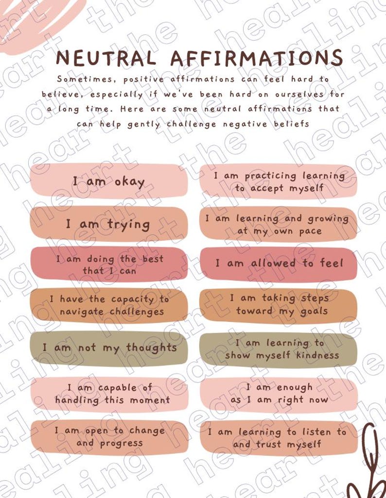 Neutral Affirmations Worksheet, Printable for Adults, Teens and Kids ...