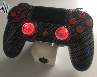 Carbon/Chrome Red Custom Ps4 Controller Red LED's