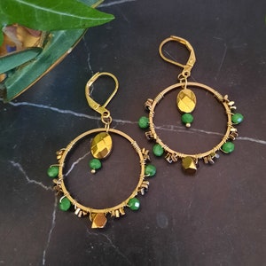 Bijoux fait main, Boucles d'oreilles femme, Bohème chic, Bijoux Verts