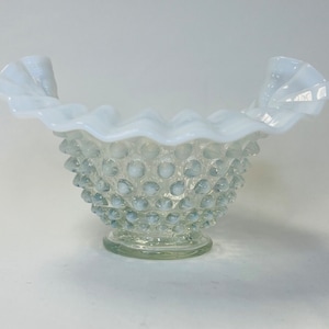 Fenton Art Glass Moonstone Opalescent Hobnail Ruffled Vase