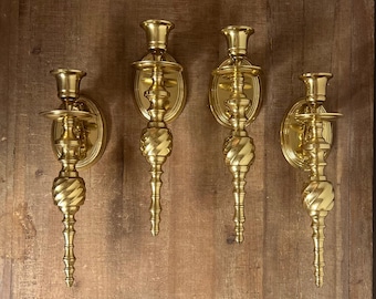 Vintage Brass Wall Candle Sconce Hollywood Regency Style Ornate Brass Wall Mount Candle Holder 10 Inch