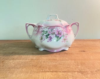 Vintage Bavaria Porcelain Sugar Bowl with Lid Pink Floral German China Cottagecore Serving Dish