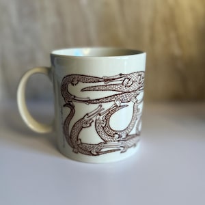 Rare Vintage Taylor and Ng 1979 Animates Naughty Alligators/Crocodiles Brown on Off White Ceramic Mug Japan