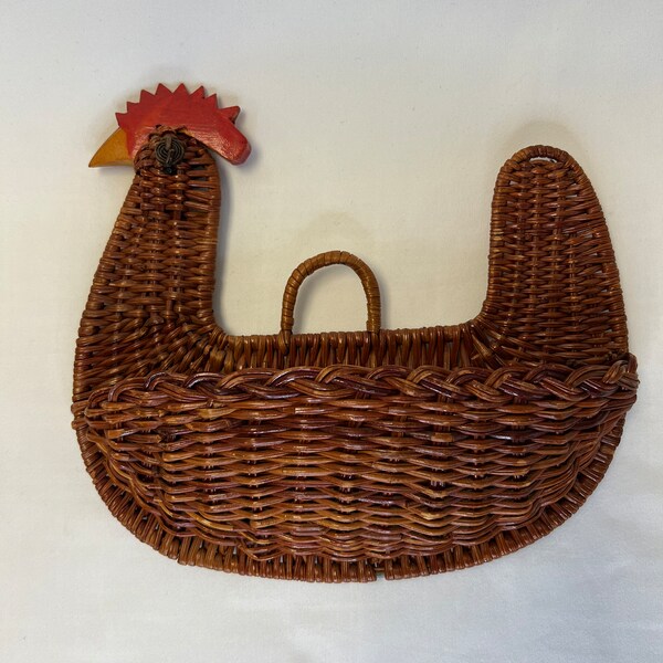 Vintage Wicker Hen Hanging Basket Farmhouse Kitchen Chicken Basket Rustic Decor