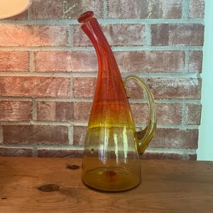 Vintage Blenko Winslow Anderson Amberina Bent Neck Decanter #948 with original stopper