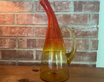 Vintage Blenko Winslow Anderson Amberina Bent Neck Decanter #948 with original stopper