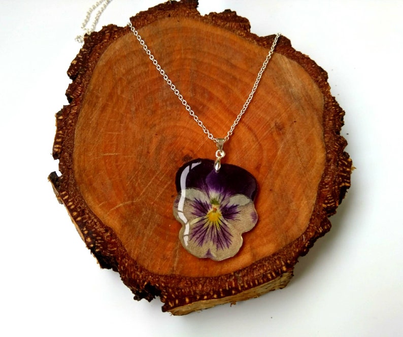 Pansy jewelry Pansy pendant Pansy necklace Purple flower Etsy