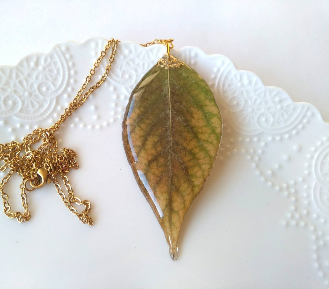 Real leaf necklace Real leaf jewelry Resin leaf Pendant Nature Etsy