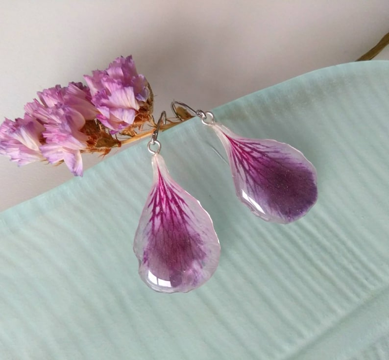 Real petals earrings Nature jewelry Resin jewelry Plant Etsy
