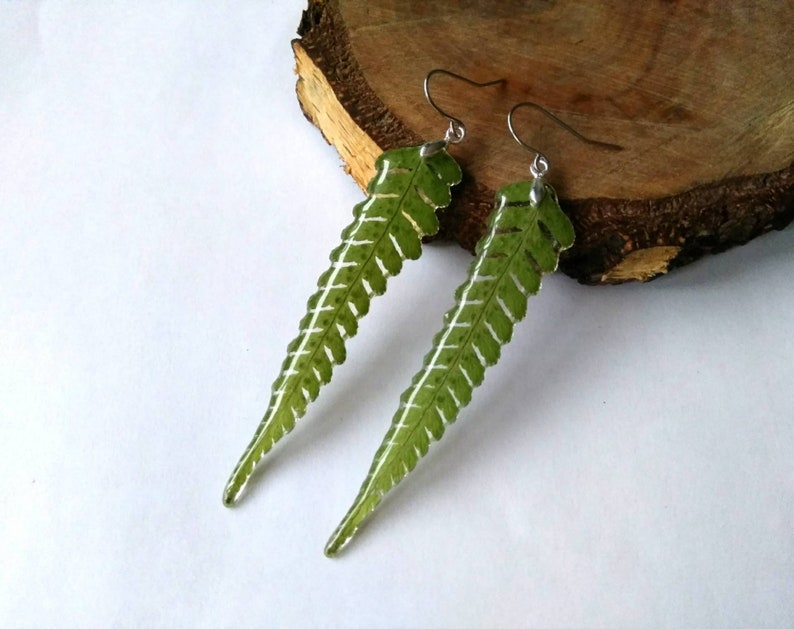 Real fern earrings Real fern jewelry Real fern resin Nature Etsy