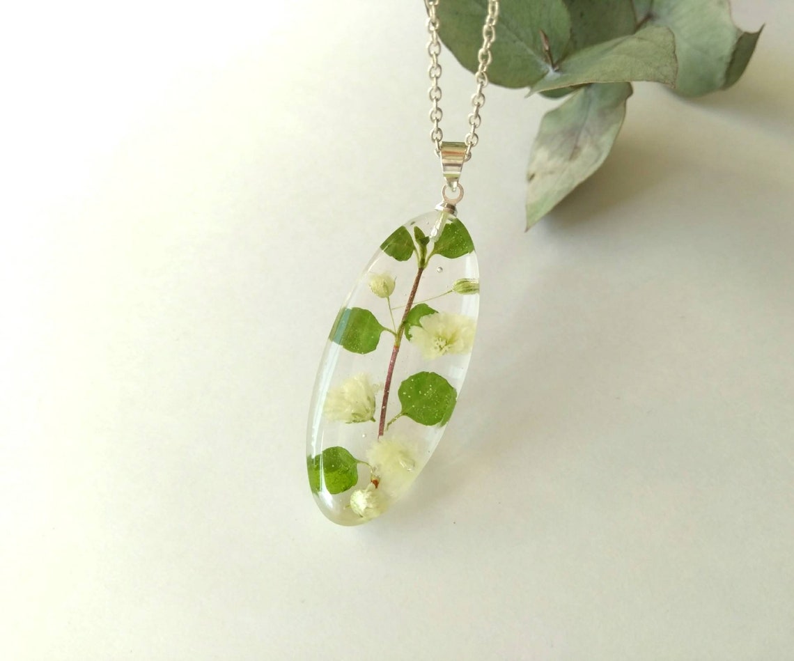 Real flower necklace Floral jewelry Nature necklace Botanical Etsy