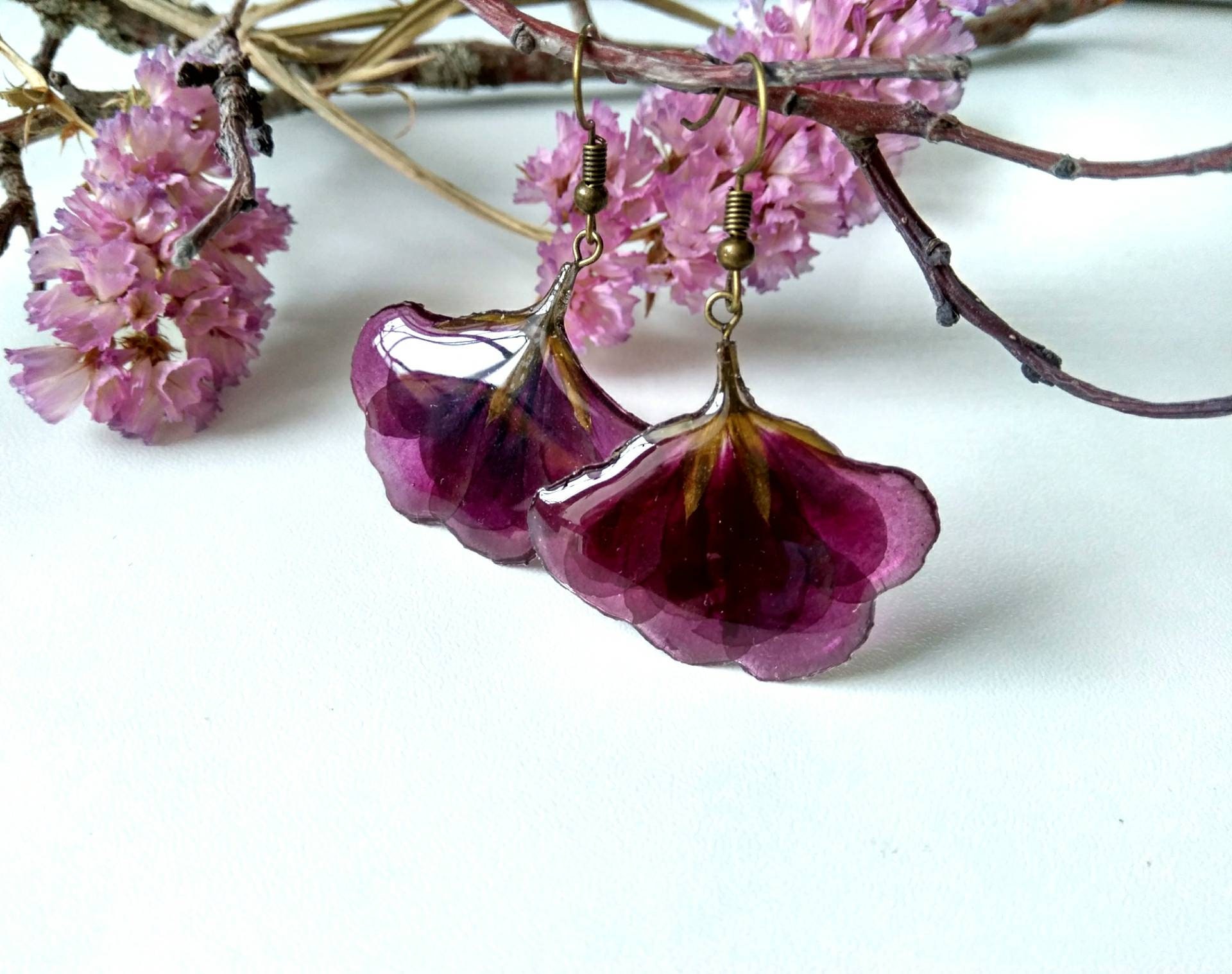 Pressed flower earrings Resin jewelry Botanical earrings | Etsy