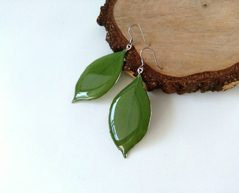 Real leaves earrings Resin earrings green jewelry resin Dangle Etsy