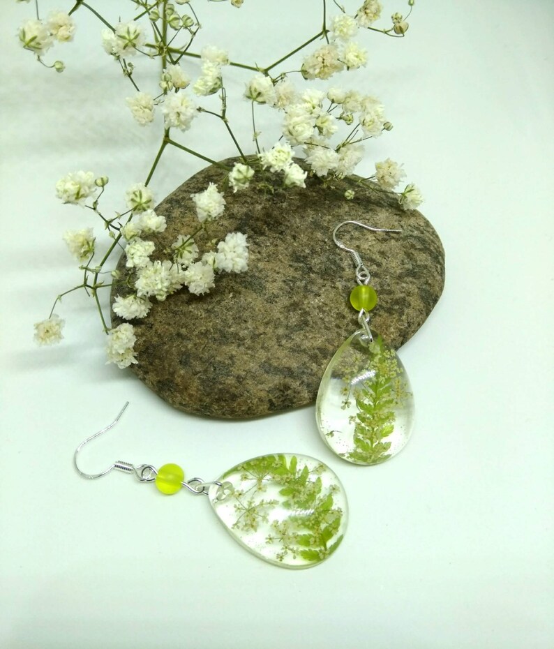 Real Flower Earrings Fern Jewelry Fern Earrings Resin Jewelry Etsy
