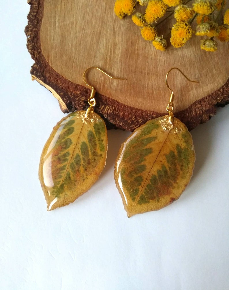 Real leaves earrings Resin earrings Forest jewelry Resin leaf Etsy