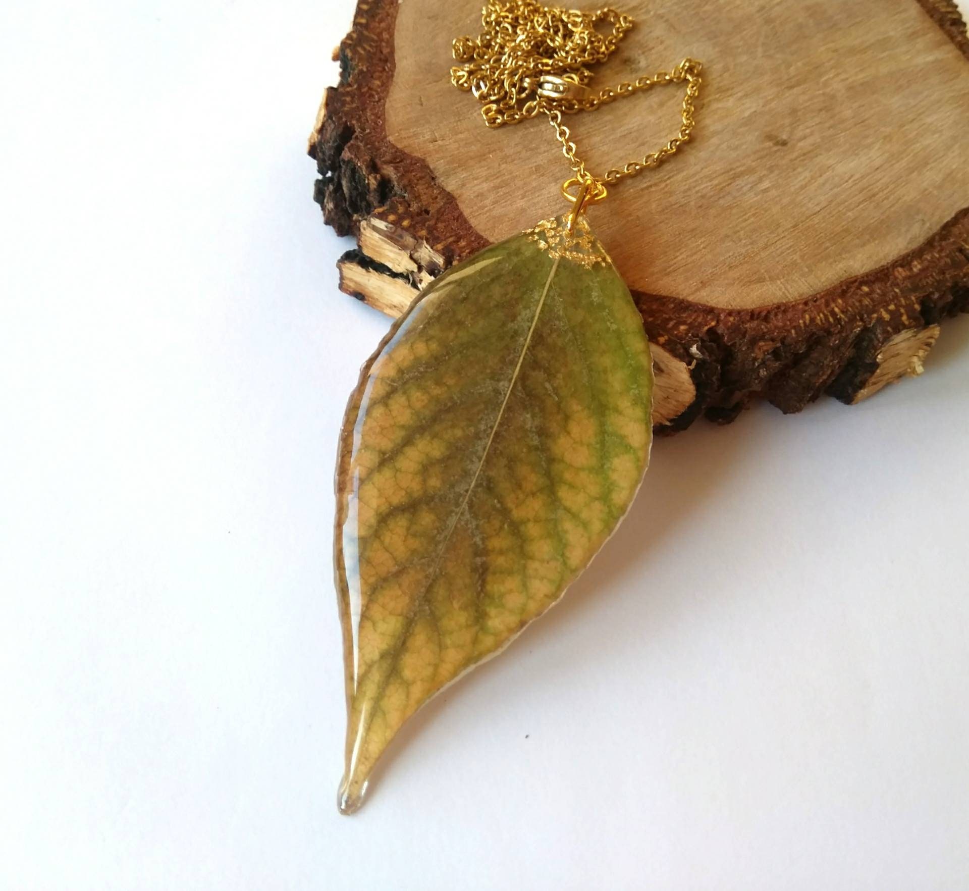 Real leaf necklace Real leaf jewelry Resin leaf Pendant Nature Etsy