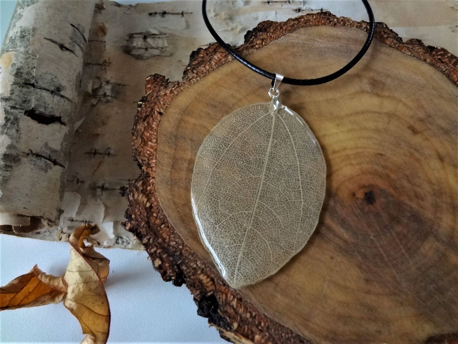 Nature jewelry Resin leaf necklace Skeleton leaf jewelry Resin Etsy