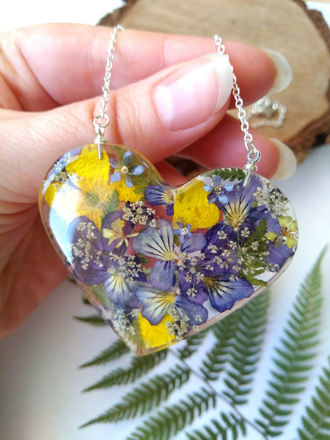Flower heart necklace Pressed flower jewelry Heart pendant Etsy