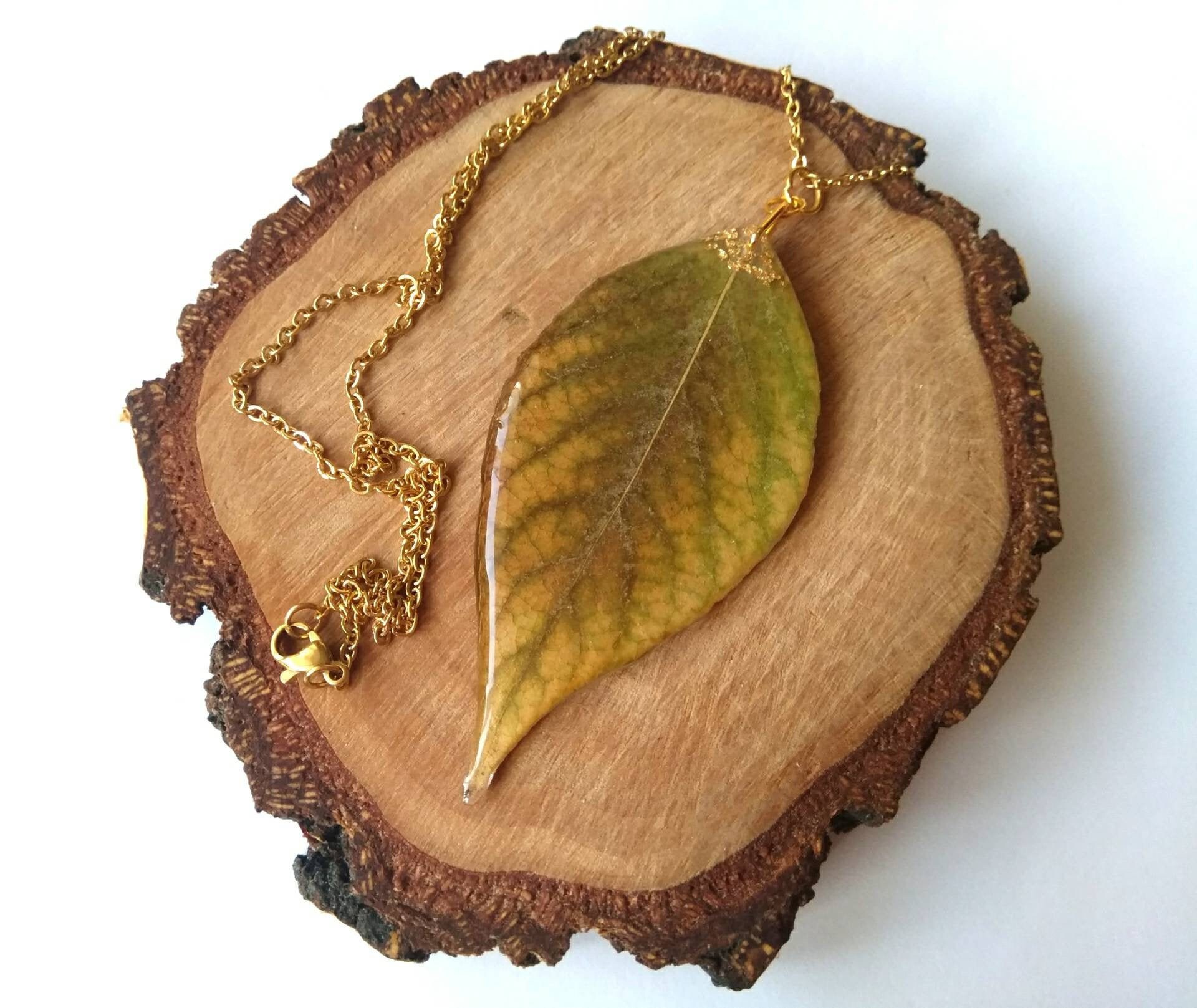 Real leaf necklace Real leaf jewelry Resin leaf Pendant Nature Etsy