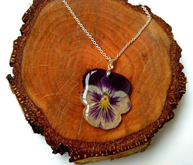 Pansy jewelry Pansy pendant Pansy necklace Purple flower Etsy