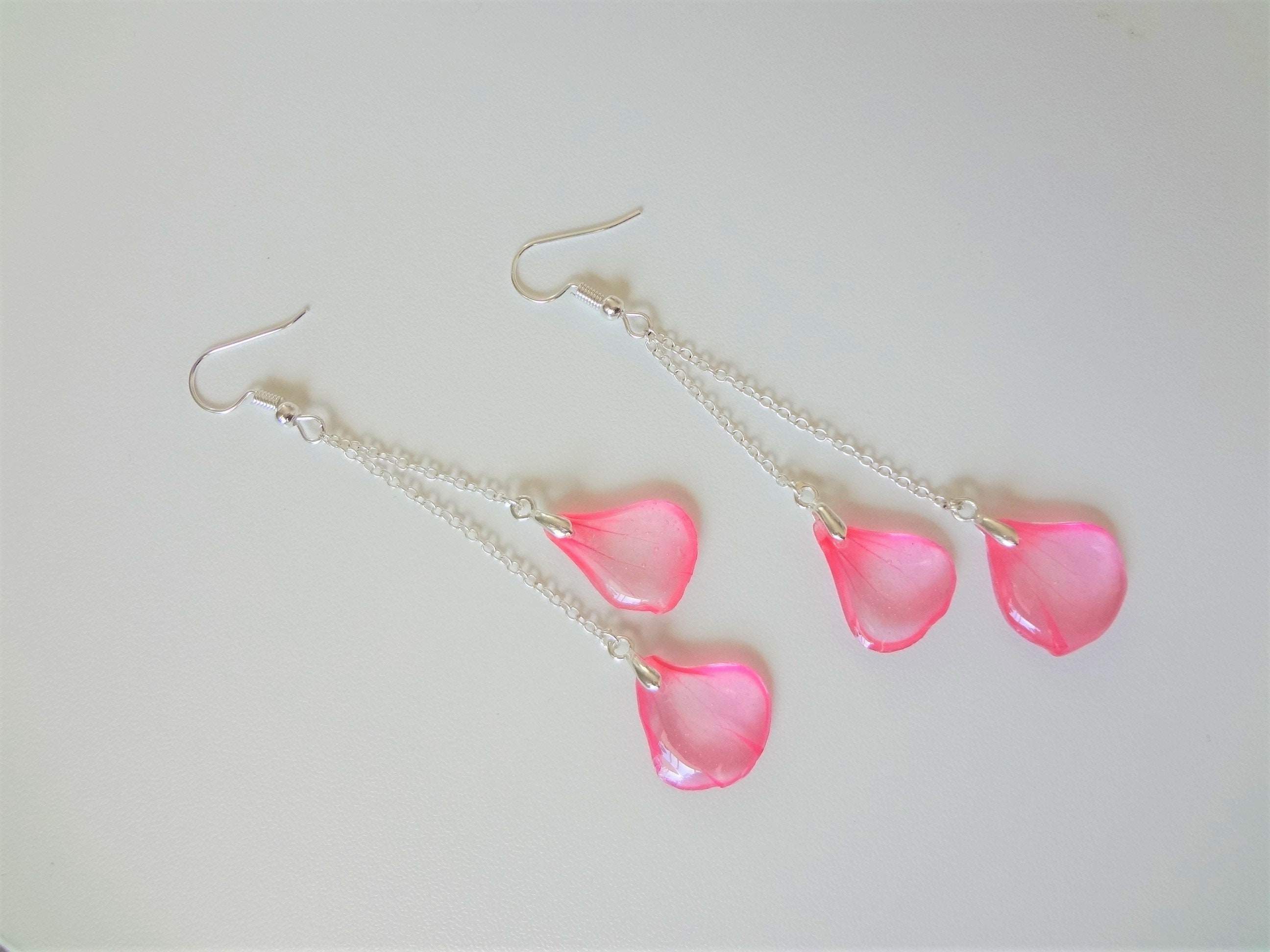 Real flower earrings Pink earrings resin Pink jewelry resin | Etsy