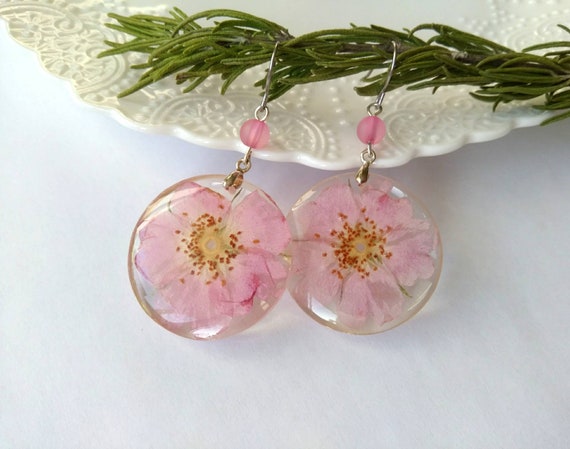 Pink Pressed Flower Earrings