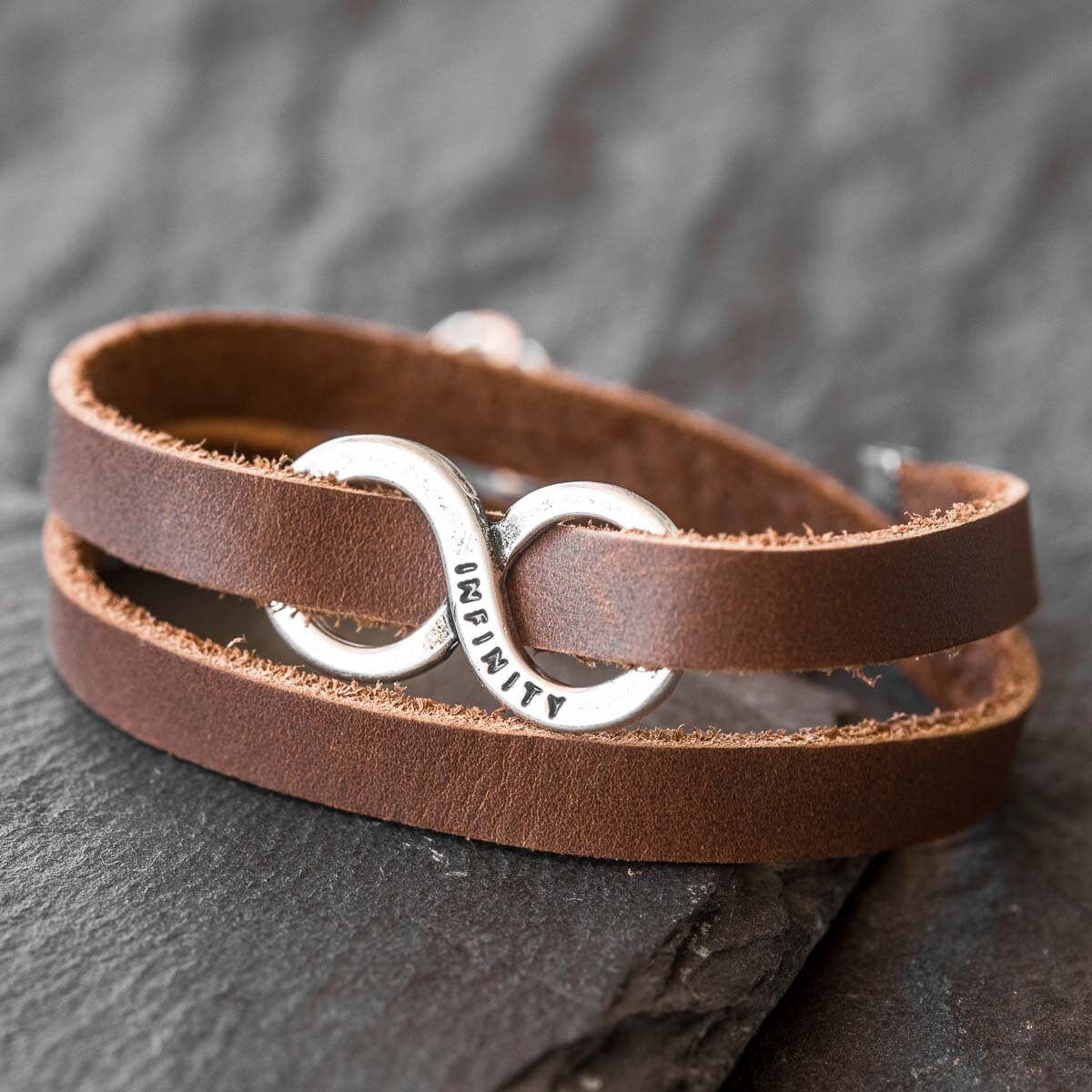 Man's silver Infinity Bracelet brown leather Bracelet | Etsy