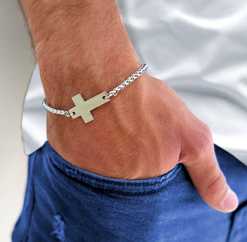 Men's Cross Bracelet Men's Silver Cuff Men's Etsy