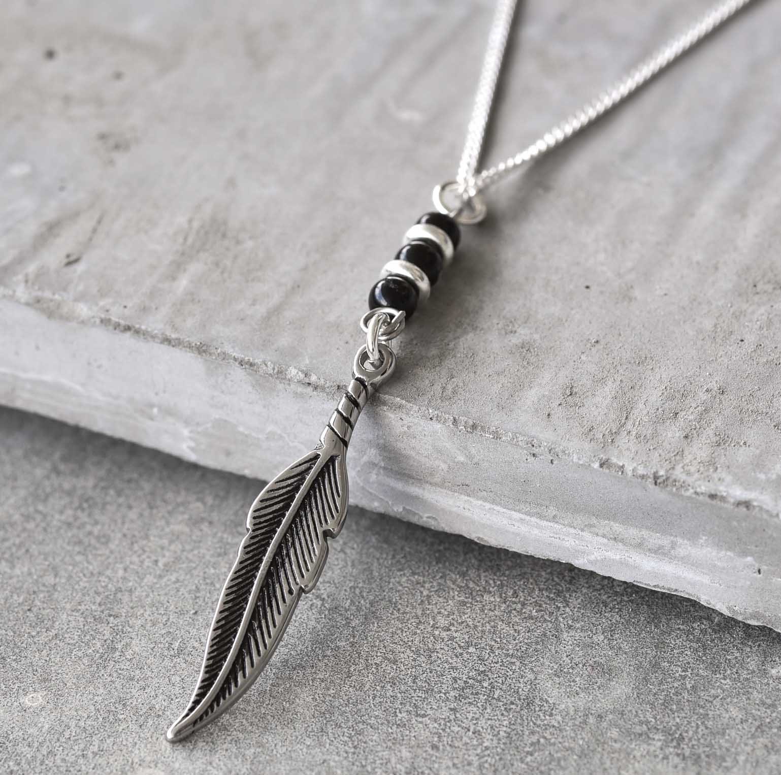 Feather Necklace Mens Feather Pendant 
