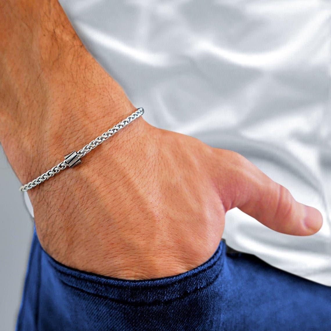 Men's Silver Cuff Thin Bracelet for Men Man Cuff -  Canada