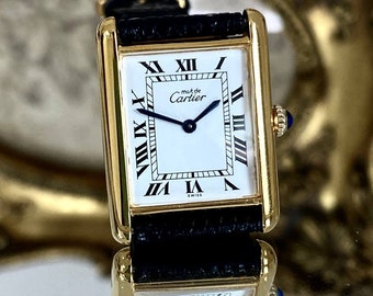 Cartier Tank Handaufzug weißes römisches Zifferblatt Armbanduhr mit Box