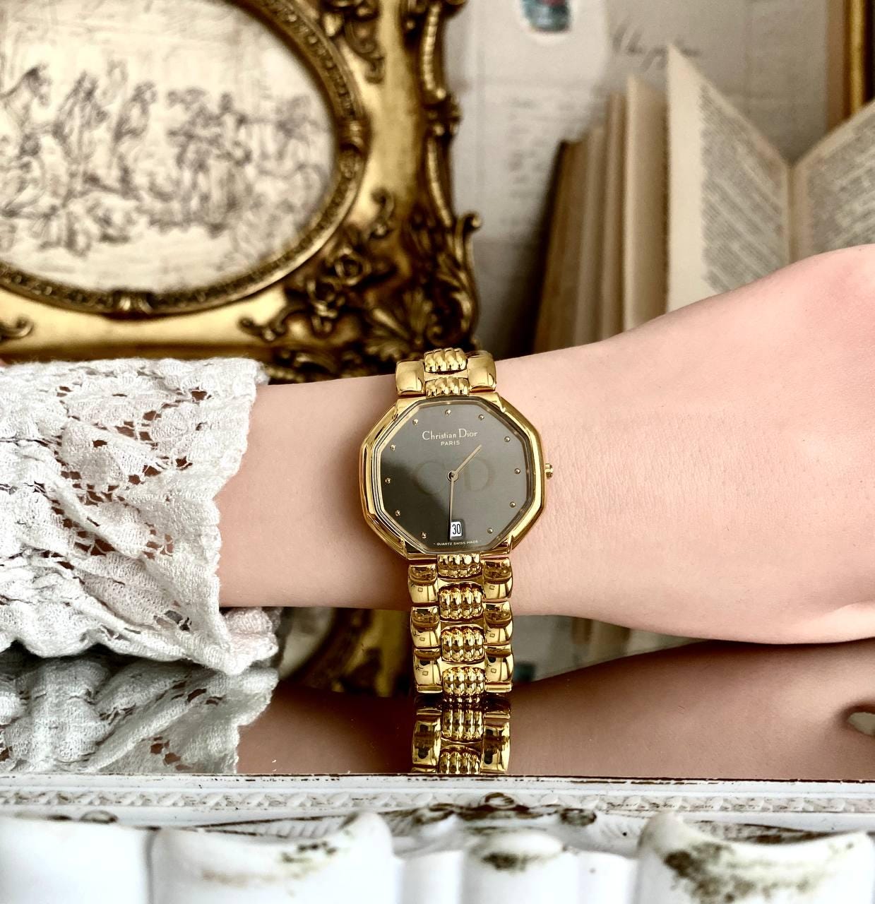 Christian Dior Golden Octagon Classic Watch With Box - Etsy Christian Dior Golden Octagon Classic Watch With Box - Etsy