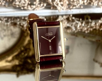 Cartier Tank Klassiek Burgundy Quartz LM Unisex