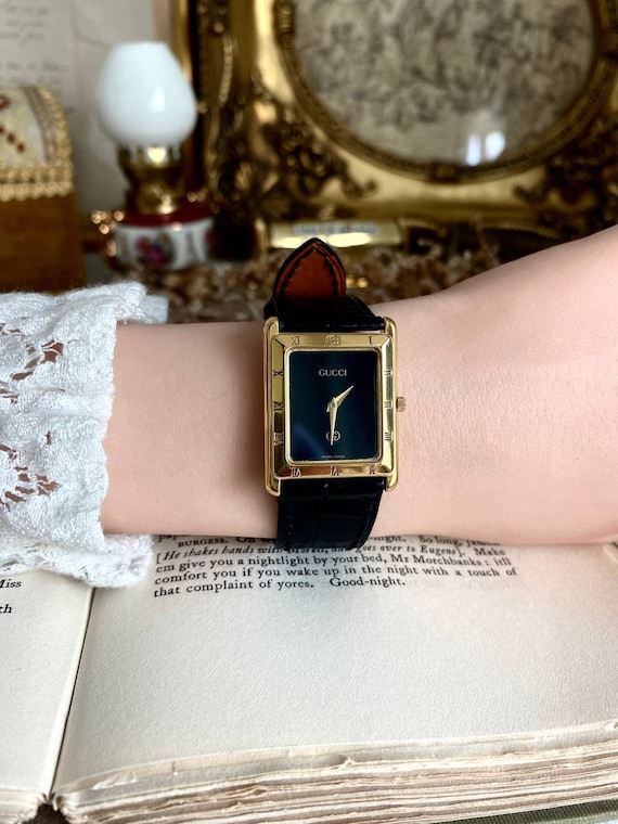 Gucci Tank Black Gold Roman Watch Etsy Canada