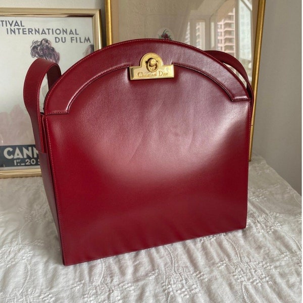 Christian Dior CD Authentic Vintage Shoulder Sling Bag Red Genuine Leather
