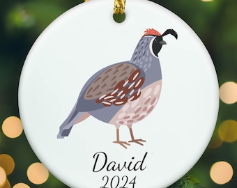 Personalized Quail ornament, quail Christmas ornament, quail xmas ornament, APR011