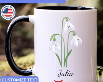Janaury Personalized Birth Flower Mug Snowdrop Name Mug, Snowdrop Birth Flower Cup, Snowdrop Custom Gift for Her, APO123