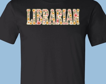 Librarian Floral Wildflower Letters T-Shirt, Retro Boho Floral Tee, APA011