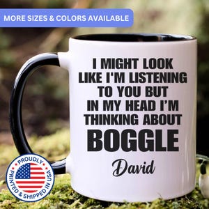 Personalized Boggle mug, Boggle gift for men and women, Boggle gifts, Boggle coffee mug, Boggle cup, APO094