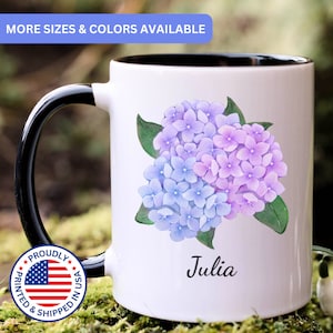 Hydrangea flower personalized gift, Hydrangea flower name mug, Hydrangea custom gift for her, Hydrangea flower coffee mug, APO123