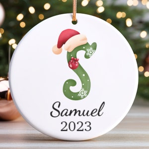 Custom Initial Ornament, Letter S Name Ornament, 2023 Family Ornament, Personalized, Christmas gift, Family Keepsake, Monogram Ornament, A02