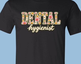 RDH Floral Wildflower Letters Dental Hygienist T-Shirt, Retro Boho Floral Tee, APA011