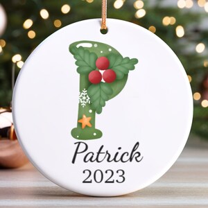Custom Initial Ornament, Letter P Name Ornament, 2023 Family Ornament, Personalized, Christmas gift, Family Keepsake, Monogram Ornament, A02