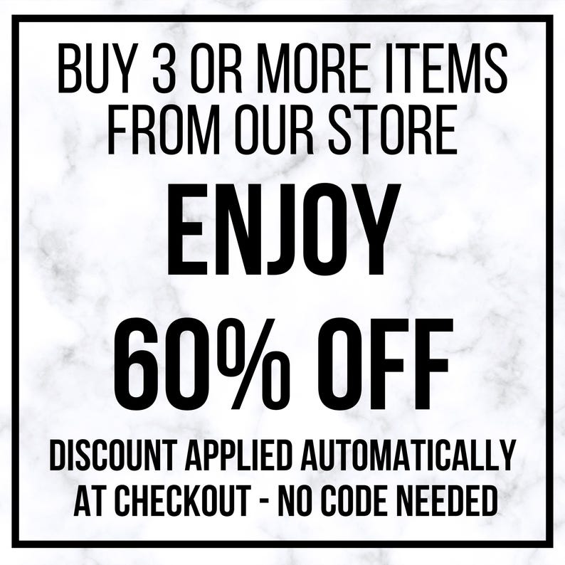 The image is a promotional sign for a store offering a 60% discount on items purchased at checkout. The sign encourages customers to buy 3 or more items from the store to enjoy the discount.