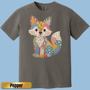 Comfort Colors® Fox Faux Patchwork Animal Shirt, Quilt Applique Tee, Personalized Gift APF042
