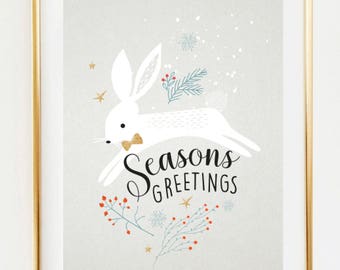 INSTANT DOWNLOAD - Season's Greetings Christmas Rabbit Print