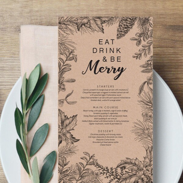 PRINTABLE Christmas Menu | Kraft Menu | Christmas Table Decor | Christmas Decorations | DIY