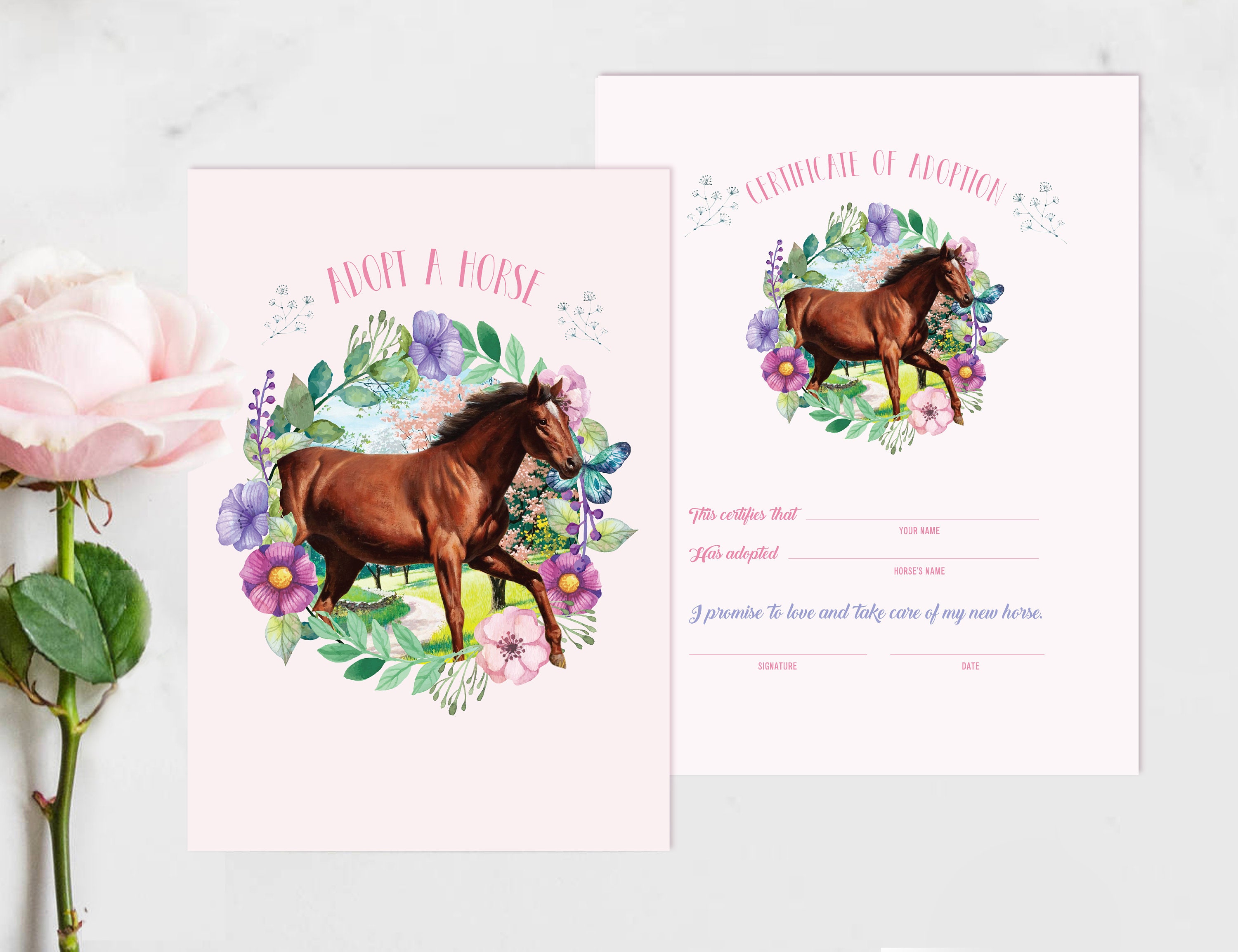 INSTANT DOWNLOAD Adopt a Horse Certificate Horse Party Etsy