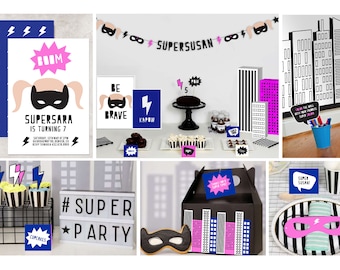 INSTANT DOWNLOAD - Modern Girl Superhero Party Printables | Superhero Party Supplies | Superhero Party Decorations